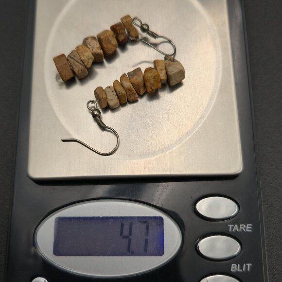 Silver Plated Picture Jasper Stone Handmade Dangle Earrings A6315 - Picture 5 of 5